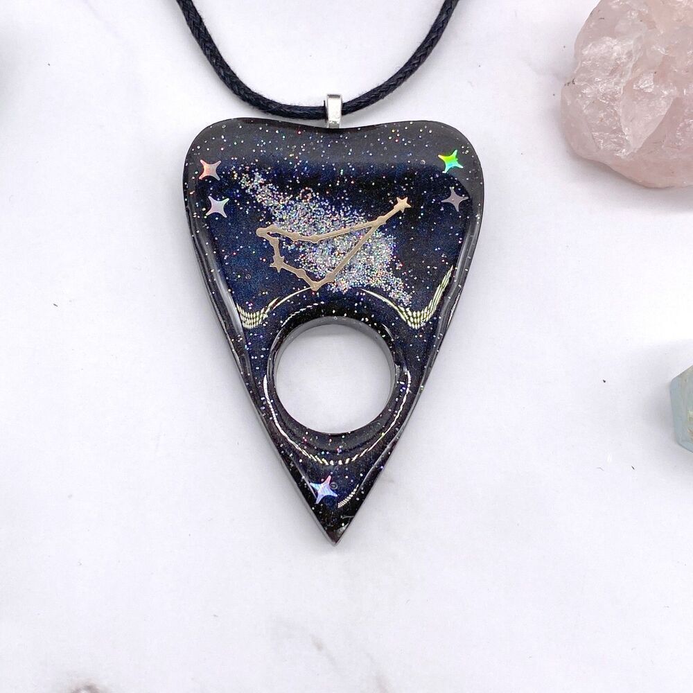 Black Capricorn zodiac Ouija Planchette Necklace
